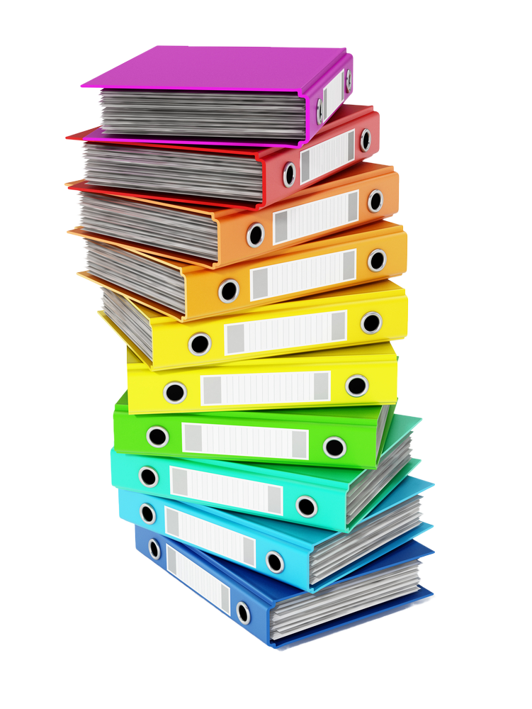 A stack of colored binders